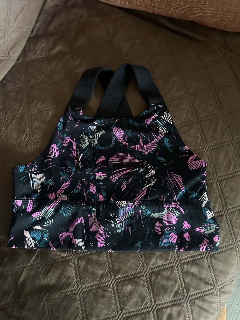 Zella Sports Bra Size XL (14/16) Black Multicolor Floral Athletic